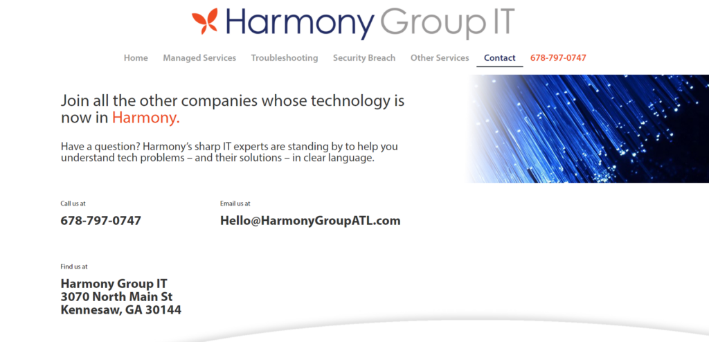 Harmony IT Contact page